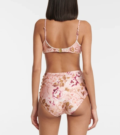 Shop Zimmermann Rosa Balconette Bikini Top In Pink Peony Floral