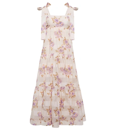Shop Zimmermann Rosa Cotton And Silk Maxi Dress In Lilac Rose