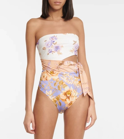 Shop Zimmermann Rosa Floral Cutout Swimsuit In Spliced