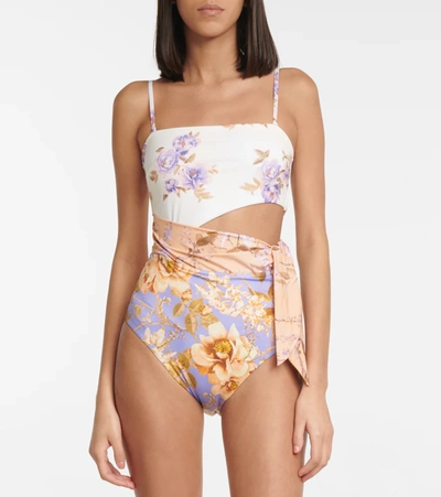 Shop Zimmermann Rosa Floral Cutout Swimsuit In Spliced