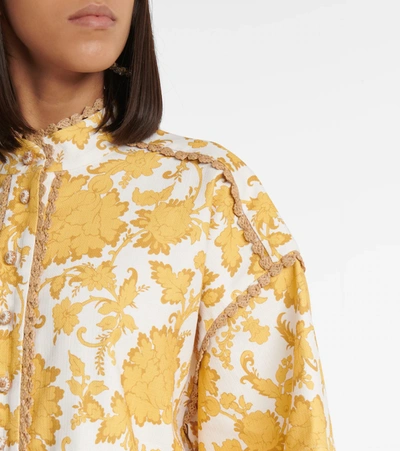 Shop Zimmermann Postcard Fringed Cotton Shirt In Yellow Tonal Floral