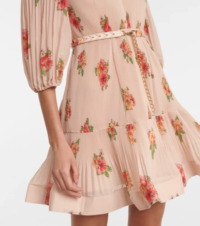 Shop Zimmermann Postcard Floral Pleated Minidress In Blush Floral