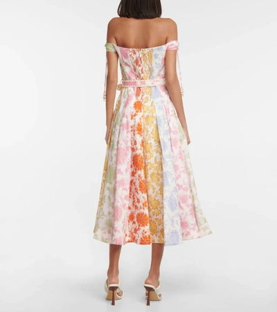 Shop Zimmermann Postcard Printed Linen Midi Dress In Spliced Tonal Floral