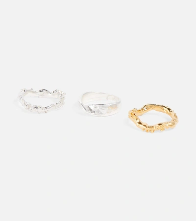 Shop Alighieri The Infernal Rocks Set Of 3 Sterling Silver And 24kt Gold-plated Rings In Silver & Gold