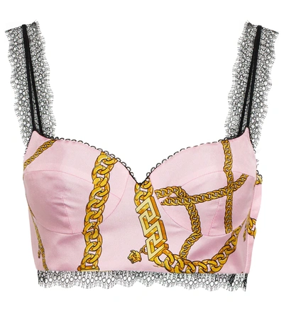 Shop Versace Chain Print Silk Bralette In Candy+oro