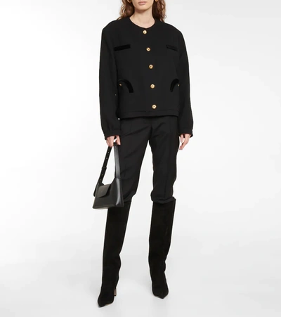 Blazé Milano Missy Collarless Cotton-blend Tweed Jacket In Black
