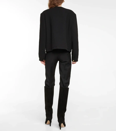 Blazé Milano Missy Collarless Cotton-blend Tweed Jacket In Black