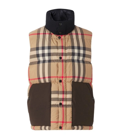 Shop Burberry Padded Check Gilet In Neutrals
