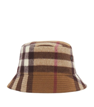 Shop Burberry Wool Check Bucket Hat In Brown