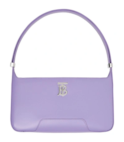 Shop Burberry Leather Tb Shoulder Bag In Purple