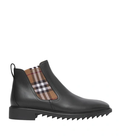 Shop Burberry Leather Check-detail Chelsea Boots In Black