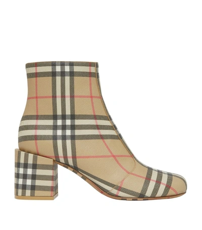 Shop Burberry Leather Vintage Check Ankle Boots 65 In Neutrals
