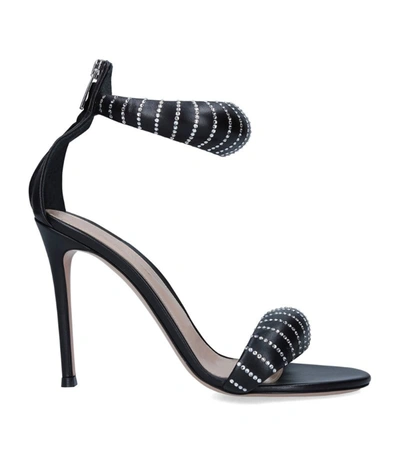 Shop Gianvito Rossi Leather Bijoux Crystal Sandals 105 In Black
