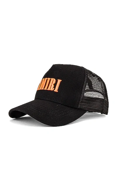 Shop Amiri Core Logo Trucker Hat In Black & Orange