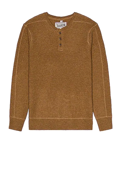 Schott Button Henley Sweater In Camel