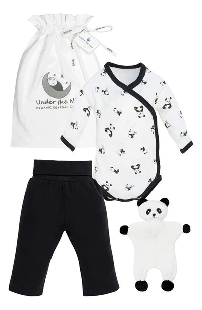 Under The Nile Babies' 3-piece Organic Cotton Panda Bodysuit, Pants & Toy Gift Set In White