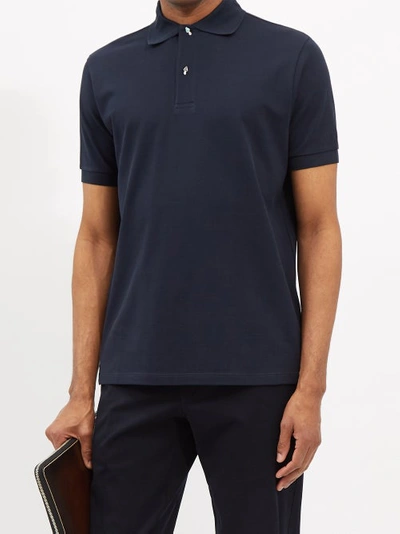 Shop Paul Smith Charm-button Cotton-piqué Polo Shirt In Navy