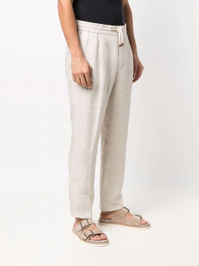 Shop Brunello Cucinelli Straight-leg Linen Trousers In Nude