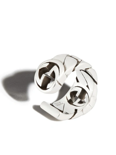 Gucci Sterling Silver Interlocking G Large Ear Cuff In Silber