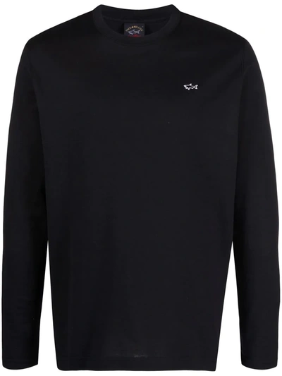 Paul & Shark Embroidered-logo Long-sleeve T-shirt In Schwarz