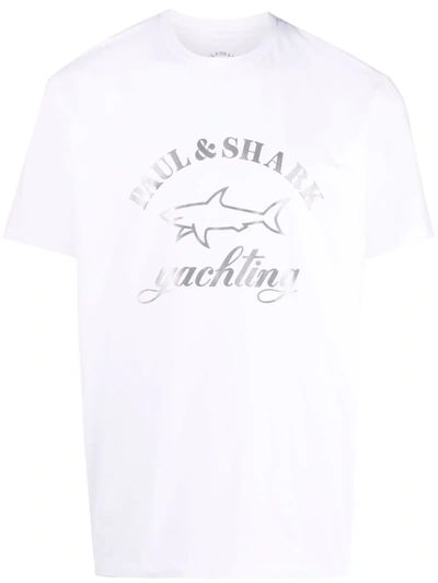 Shop Paul & Shark Logo-print Cotton T-shirt In Weiss