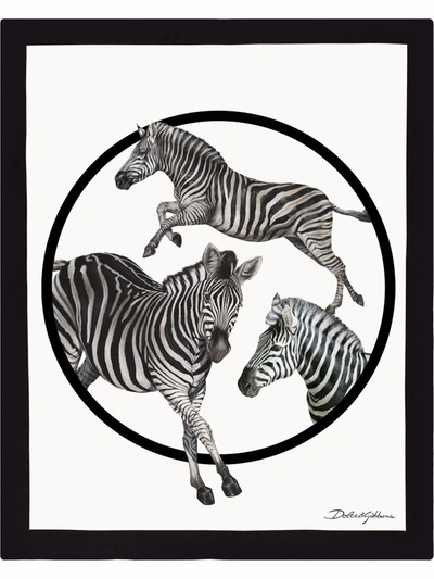 Dolce & Gabbana Zebra-print Double-faced Blanket In Weiss