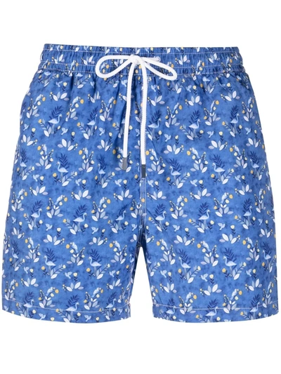 Shop Fedeli Floral-print Swim Shorts In Blau