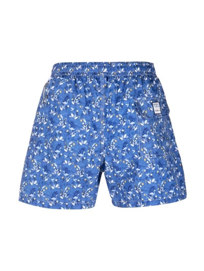 Shop Fedeli Floral-print Swim Shorts In Blau