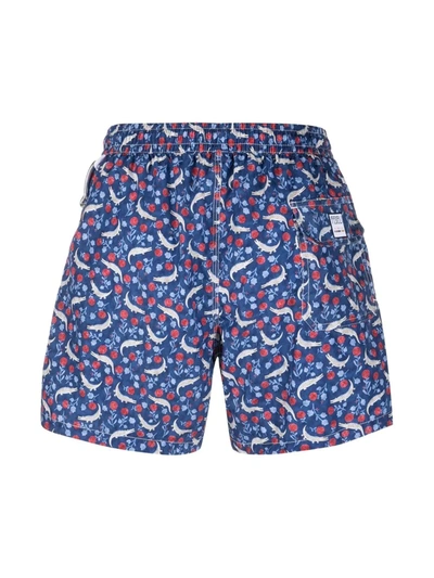 Shop Fedeli Graphic-print Swim Shorts In Blau