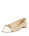 PRADA Cap-Toe Saffiano Ballerina Flat, Natural