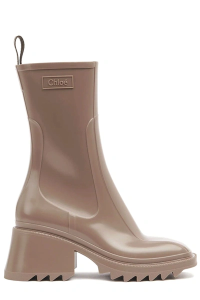 Shop Chloé Betty Rain Logo Embossed Zipped Boots In Grey