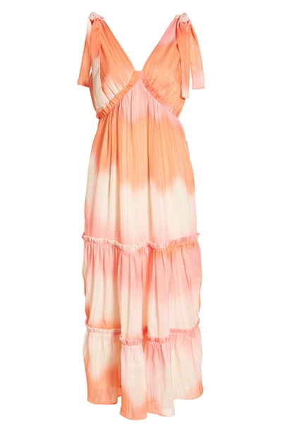 Shop Adelyn Rae Tie Dye Chiffon Midi Dress In Coral Pink