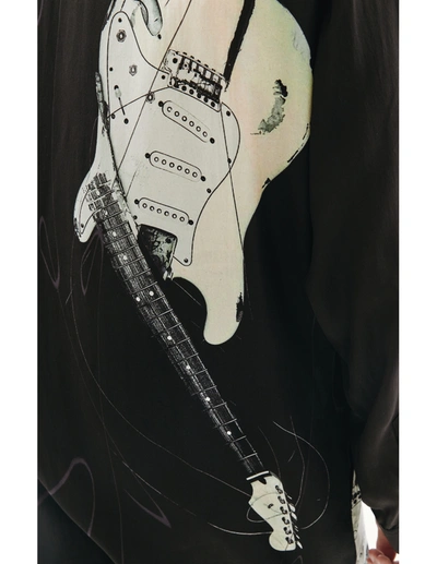 Shop Yohji Yamamoto Silk Satin Guitar Print Blouse In Black