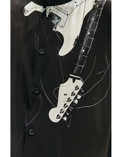 Shop Yohji Yamamoto Silk Satin Guitar Print Blouse In Black