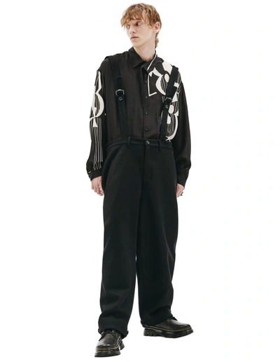 Shop Yohji Yamamoto Compressed Melton Suspender Pants In Black