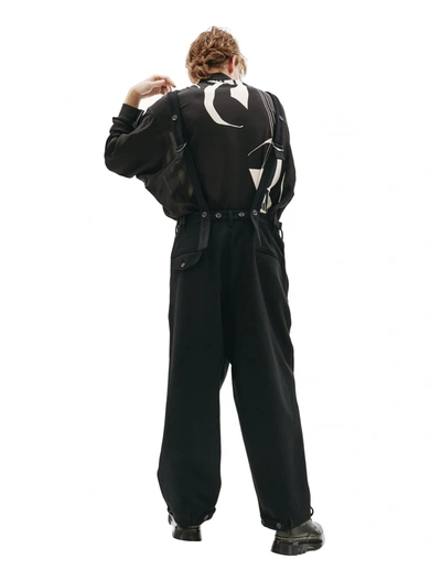 Shop Yohji Yamamoto Compressed Melton Suspender Pants In Black
