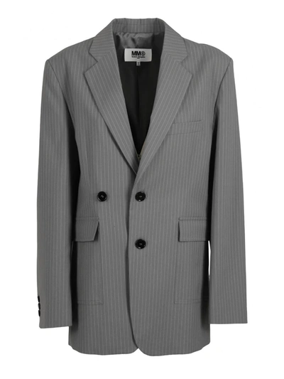 Shop Mm6 Maison Margiela Pinstripe Tailored Blazer In Grey