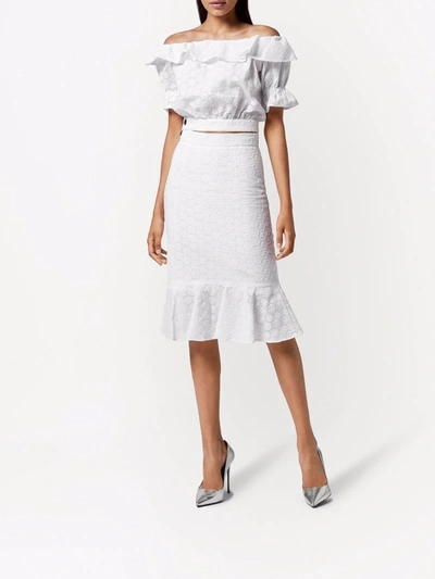 Philipp Plein Off-shoulder Lace Blouse In White