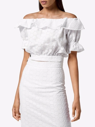 Philipp Plein Off-shoulder Lace Blouse In White