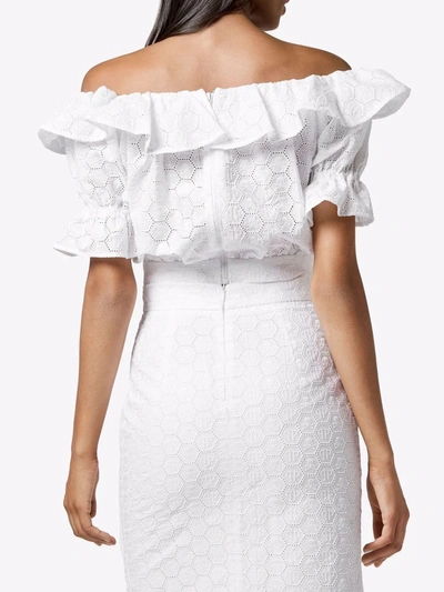 Shop Philipp Plein Off-shoulder Lace Blouse In White
