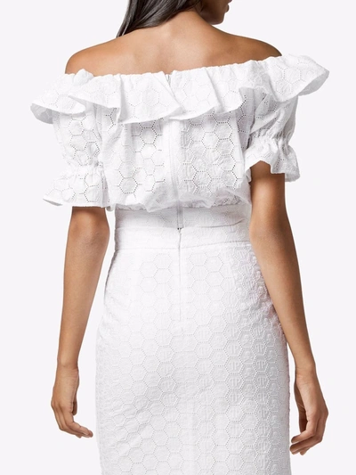 Philipp Plein Off-shoulder Lace Blouse In White