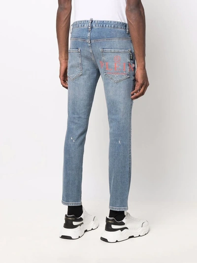 Shop Philipp Plein Distressed Skinny-cut Jeans In Blue