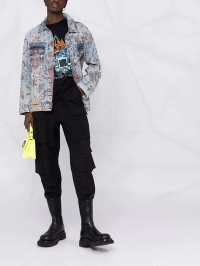 Philipp Plein Monogram Tattoo-print Oversize Denim Jacket In Blue