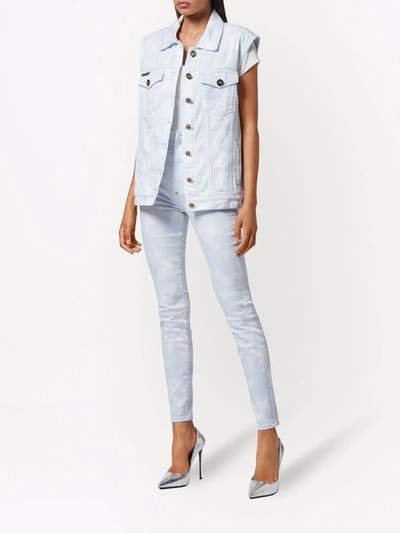 Philipp Plein Bleach-effect Denim Vest In Blue