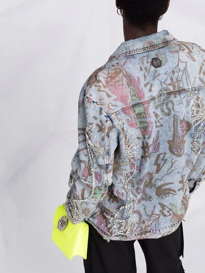 Philipp Plein Monogram Tattoo-print Oversize Denim Jacket In Blue