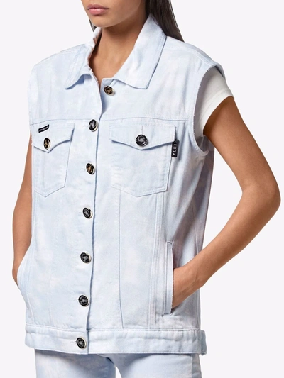 Shop Philipp Plein Bleach-effect Denim Vest In Blue