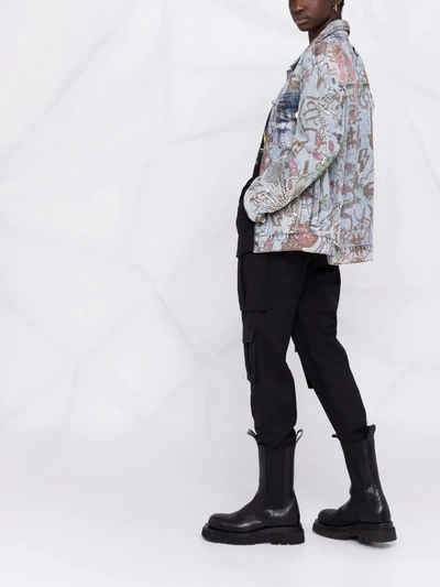 Philipp Plein Monogram Tattoo-print Oversize Denim Jacket In Blue