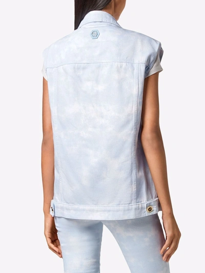 Shop Philipp Plein Bleach-effect Denim Vest In Blue