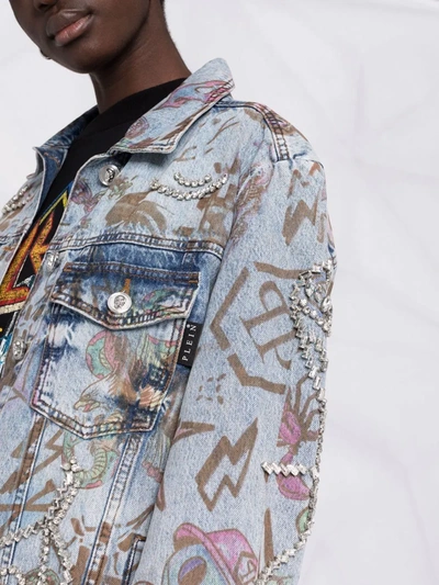 Philipp Plein Monogram Tattoo-print Oversize Denim Jacket In Blue