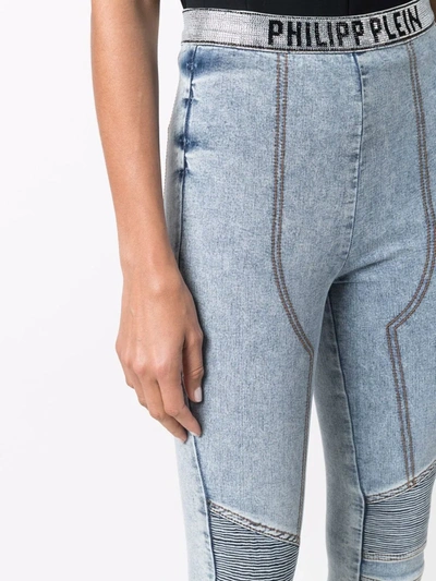 Philipp Plein Logo-waistband Denim Leggings In Blue